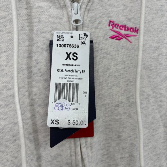 Reebok Women's Pink Logo Embroidered French Terry Zip-Front Hoodie Chamel XS NWT - Picture 5 of 5